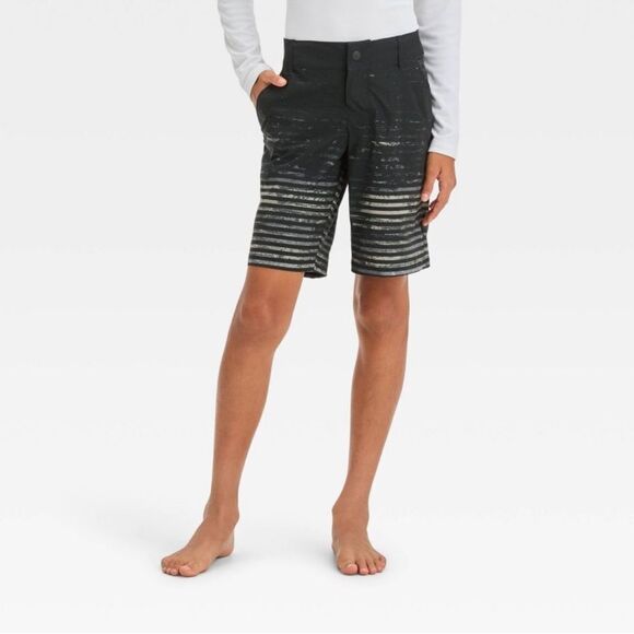 NWT Art Class Size 6 Black Gray Hybrid Striped Swim Trunks Board Shorts - Picture 1 of 10